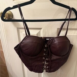 Burgundy Lace-Up Corset Top